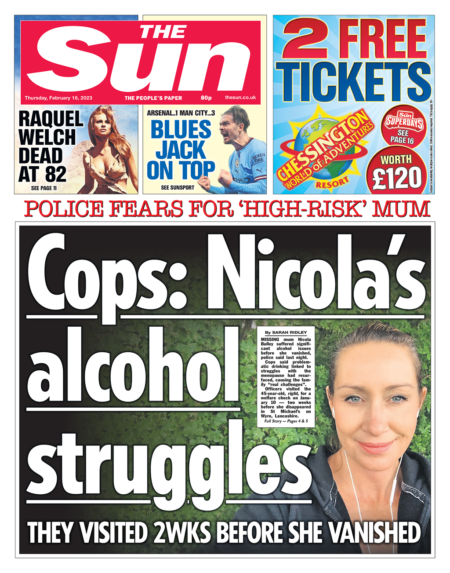 The Sun - Cops: Nicola’s alcohol issues