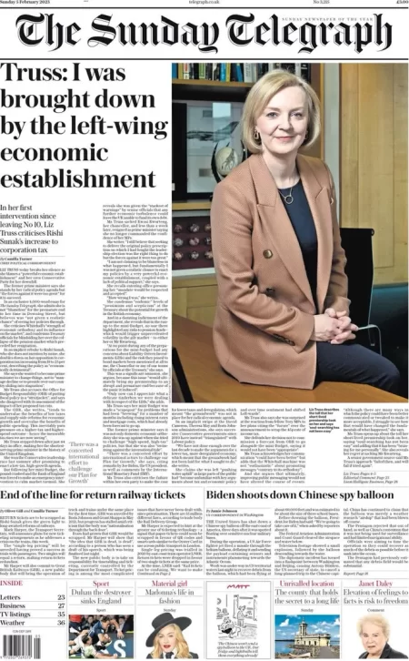 The Sunday Telegraph - Truss: I was brought down by the left-wing economic establishment