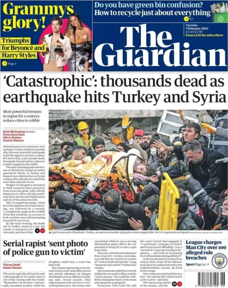 The Guardian - ‘Catastrophic’ thousands dead as earthquake hits Turkey and Syria