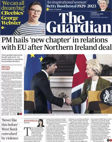 The Guardian - PM hails new chapter in relations with EU after Northern Ireland deal