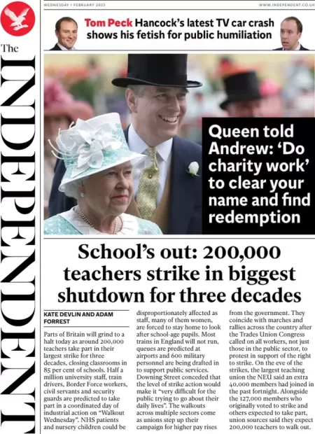 The Independent - School’s out: 200,000 teachers strike in biggest shutdown for three decades