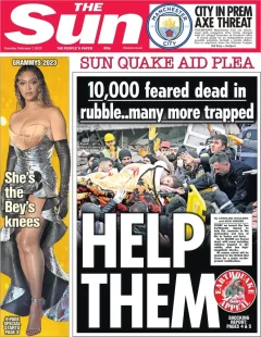 The Sun – 10,000 feared dead in rubble … many more trapped HELP THEM