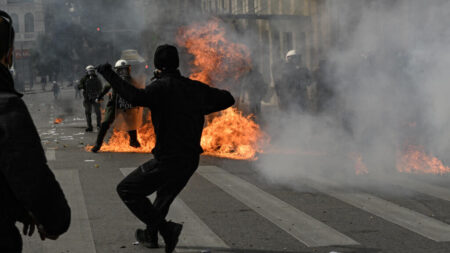 Clashes break out in Greece as thousands protest against train tragedy