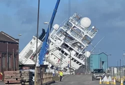 Breaking News – Massive Ship tips over at Edinburgh dockyard – 33 life-threatening injuries