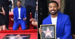 Creed III star Michael B Jordan all smiles in electric blue while receiving star on Hollywood Walk of Fame