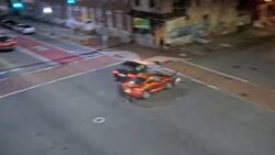 Stolen car hits pedestrian then crashes and collapses a building