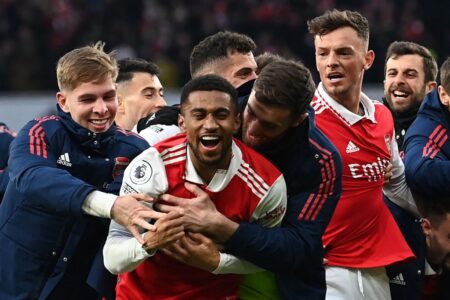 Reiss Nelson reacts to scoring incredible last-gasp goal in Arsenal’s win over Bournemouth