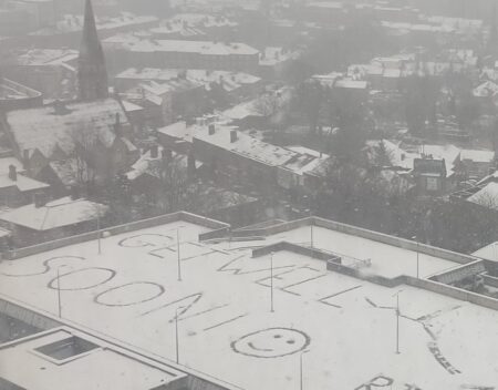 ‘Group of lads’ leave heartwarming message in snow for hospital patients