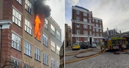 Residents evacuated as 60 firefighters battle huge blaze in block of flats