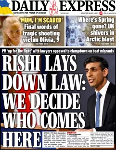 Daily Express – Rishi lays down law: We decide who comes here 