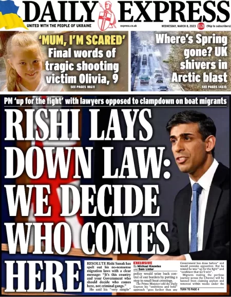 Daily Express - Rishi lays down law: We decide who comes here