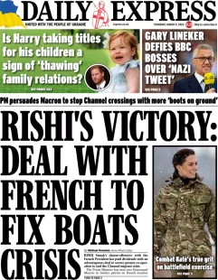 Daily Express – Rishi’s victory: deal with French to fix boat crisis