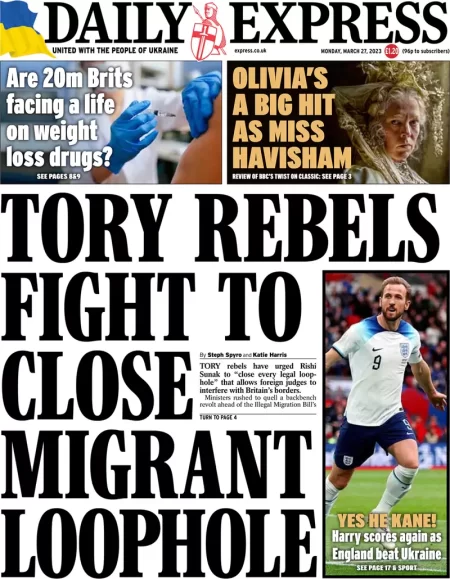 Daily Express - Tory rebels fight to close migrant loopholes