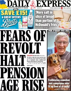 Daily Express – Fears of revolt halt pension age rise 