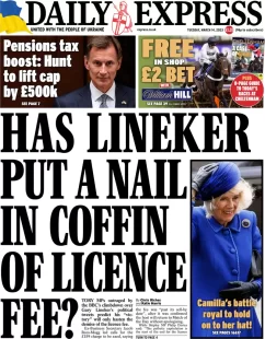 Daily Express – Has Lineker put a nail in coffin of license fee? 