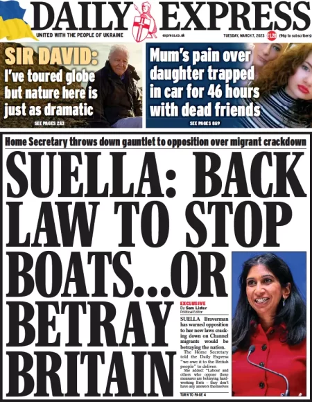 Daily Express - Suella: Back law to stop boats … or betray Britain