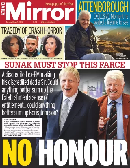 Daily Mirror - Sunak must stop this farce - No Honour