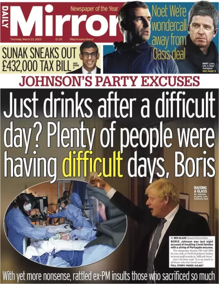 Daily Mirror - Just drinks after a difficult day? Plenty of people were having difficult days, Boris