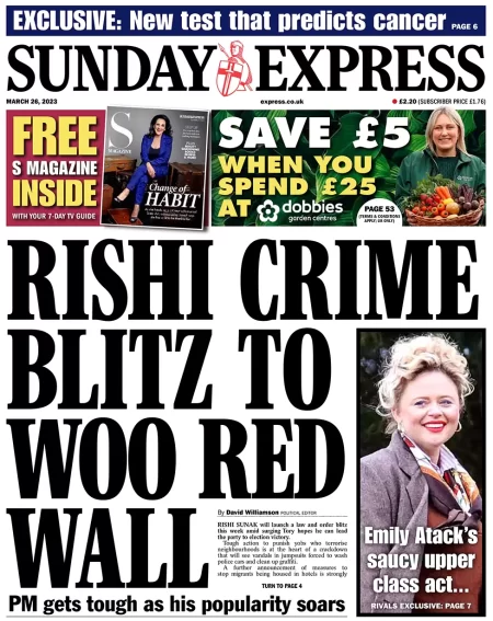 Sunday Express – Rishi crime blitz to woo red wall 