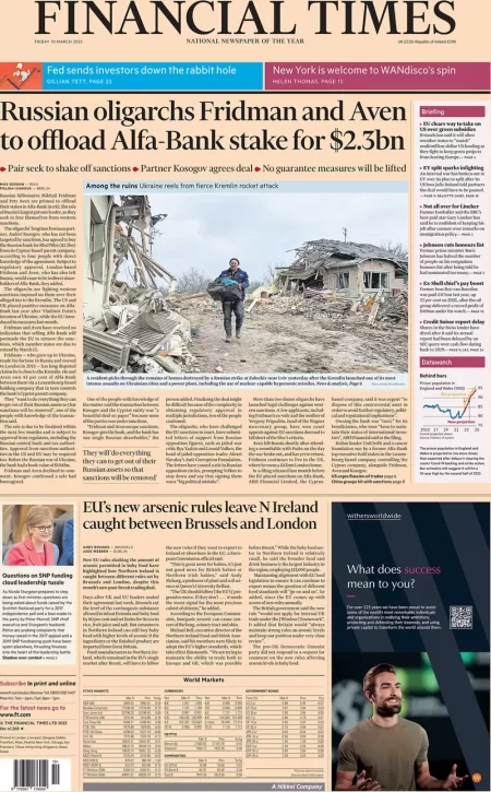 Financial Times - Russian oligarchs Fridman and Aven to offload Alfa-Bank stake for $2.3bn