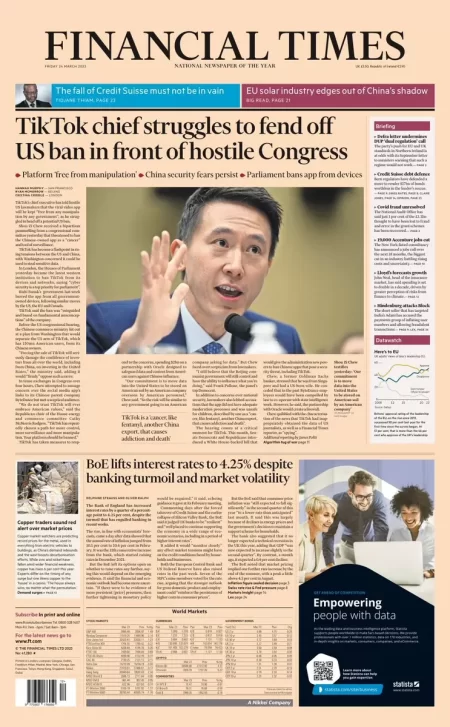 Financial Times – TikTok chief struggles to fend off US ban in front of hostile Congress