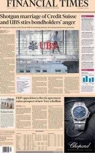 Financial Times – Shotgun marriage of Credit Suisse and UBS stirs bondholders’ anger 