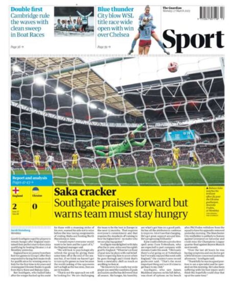 The Guardian Sport – ‘Saka cracker’