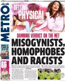 Metro – Damning verdict on the Met: misogynist, homophobic and racist