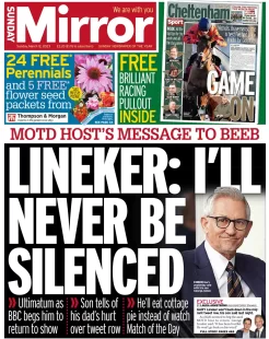 Sunday Mirror - Linekar: I’ll never be silenced