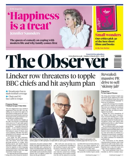 The Observer - Linekar row threatens to topple BBC chiefs and hit asylum plan