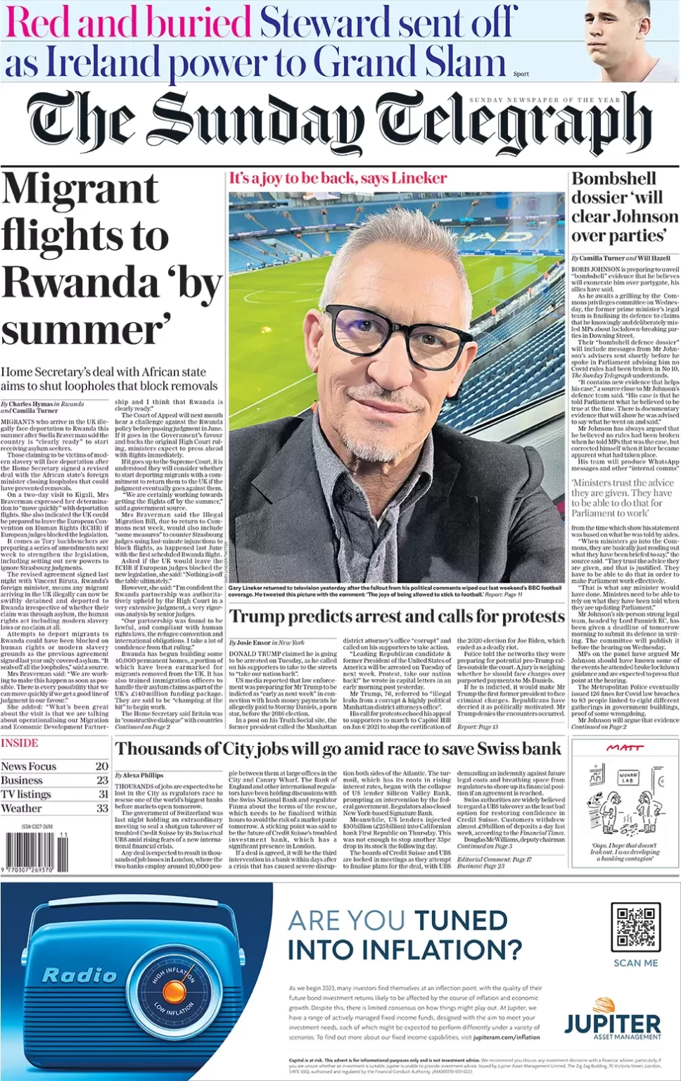 The Sunday Telegraph – Migrant flights to Rwanda ‘by summer’ 