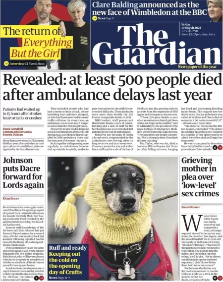 The Guardian - revealed: at least 500 people died after ambulance delays last year