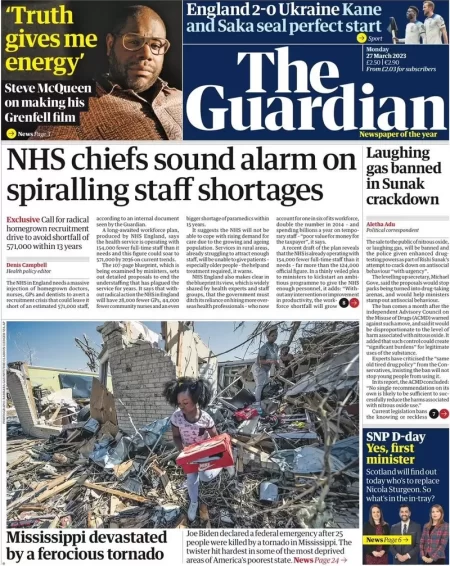 The Guardian - NHS chiefs sound alarm on spiralling staff shortages