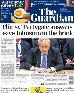 The Guardian – ‘Flimsy’ Partygate answers leave Johnson on the brink 