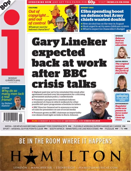 The i - Gary Linekar expected back at work after BBC crisis talks