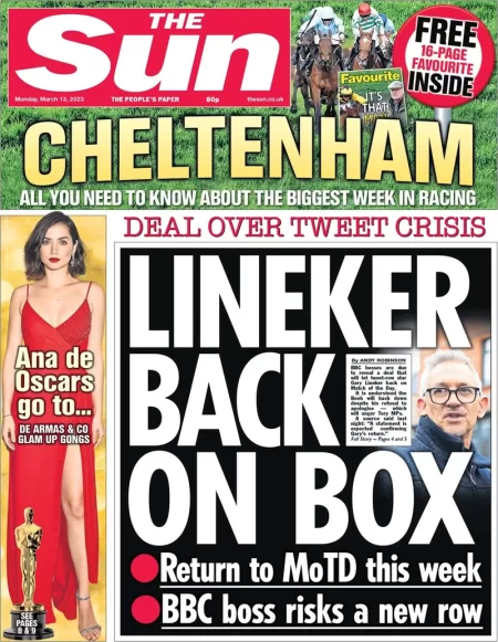 The Sun - Linekar back on box