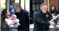 Alec Baldwin kisses wife Hilaria goodbye ahead of Rust return – hours before involuntary manslaughter charges dropped
