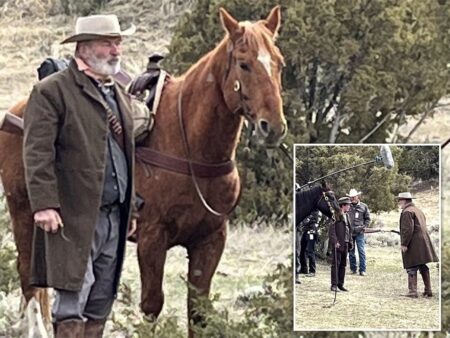 Alec Baldwin holds prop rifle on set of Rust as filming resumes following death of Halyna Hutchins