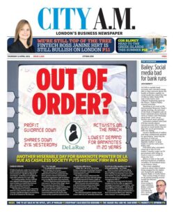 City AM - Out of Order: De La Rue warns of ‘significant uncertainty’ as demand for cash dries up