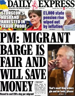 Daily Express – PM: Migrant barge is fair and will save money 