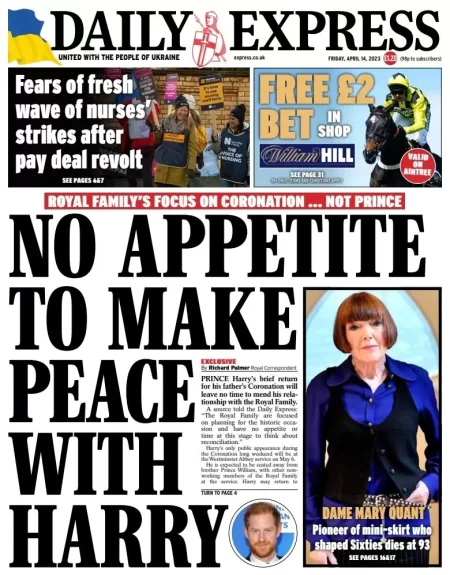 Daily Express - No appetite to make peace with Harry