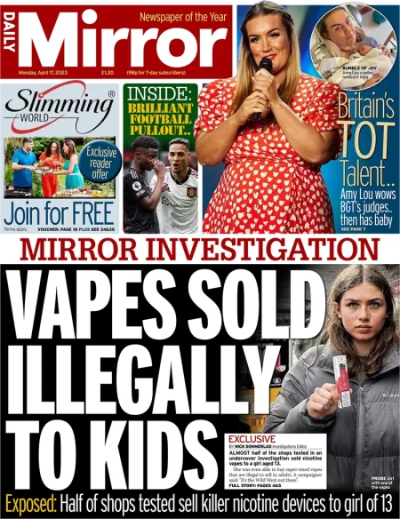 Daily Mirror - Vapes sold illegally to kids