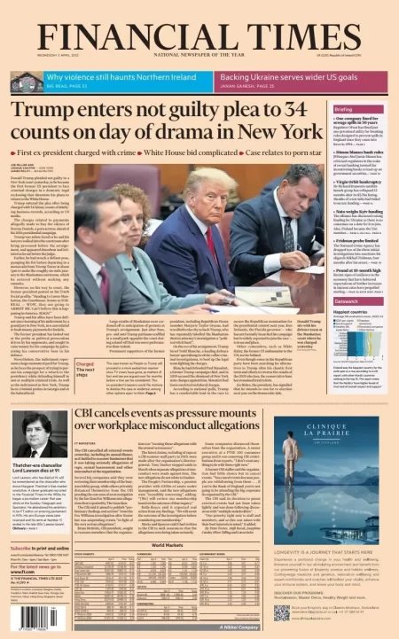 Financial Times - Trump enters not guilty plea to 34 counts on day of drama in New York