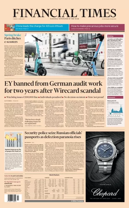 Financial Times - EY banned from German audit work for two years after Wirecard scandal