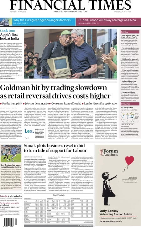 Financial Times - Goldman hit by trading slowdown as retail reversals drives higher costs