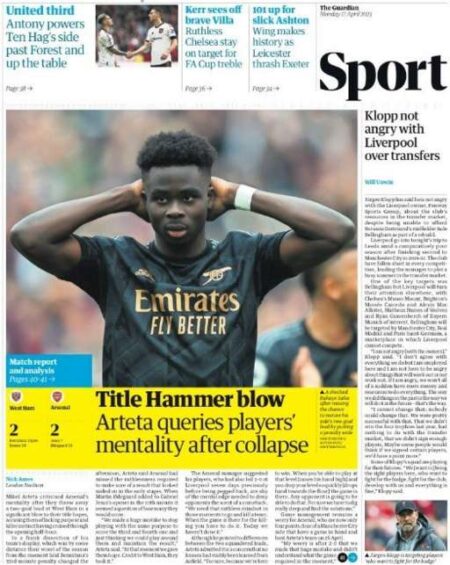 Guardian Sport – ‘Title Hammer blow’