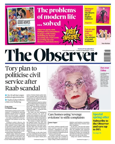The Observer - Tory plan to politicise civil service after Raab scandal