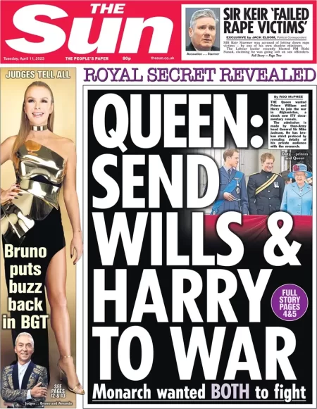 The Sun - Queen: Send Wills & Harry to war