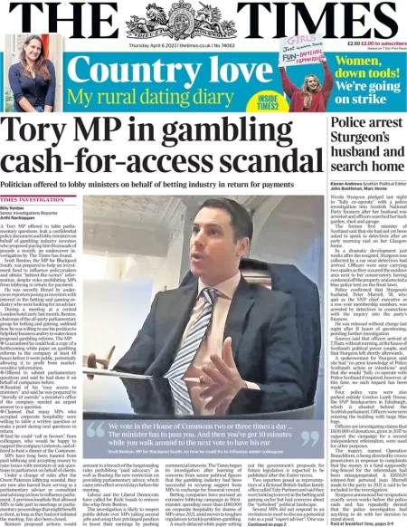 The Times - Tory MP in gambling cash-for-access scandal