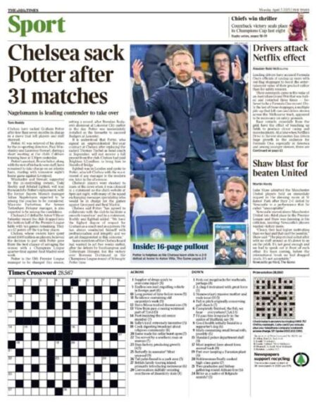 Times Sport – Chelsea sacks Potter after 31 matches